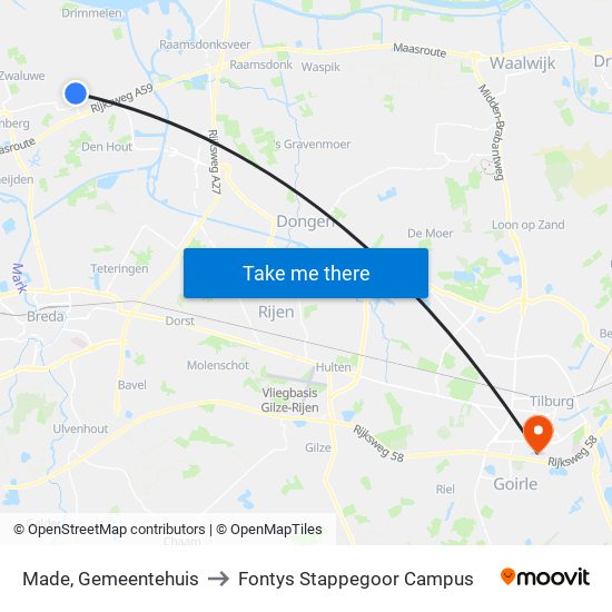 Made, Gemeentehuis to Fontys Stappegoor Campus map