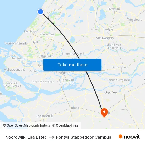 Noordwijk, Esa Estec to Fontys Stappegoor Campus map
