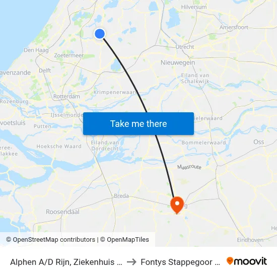 Alphen A/D Rijn, Ziekenhuis (Perron D) to Fontys Stappegoor Campus map