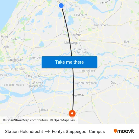 Station Holendrecht to Fontys Stappegoor Campus map