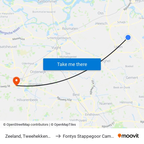 Zeeland, Tweehekkenweg to Fontys Stappegoor Campus map