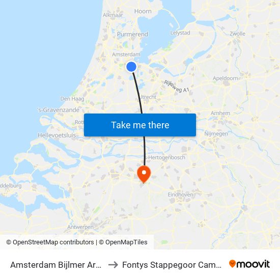Amsterdam Bijlmer Arena to Fontys Stappegoor Campus map