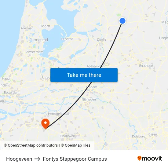 Hoogeveen to Fontys Stappegoor Campus map
