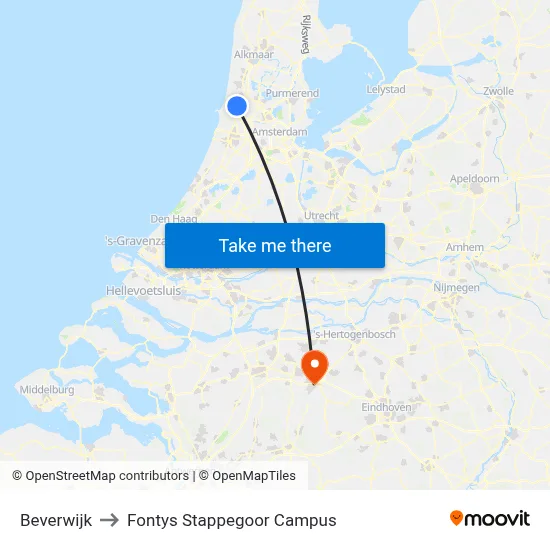 Beverwijk to Fontys Stappegoor Campus map