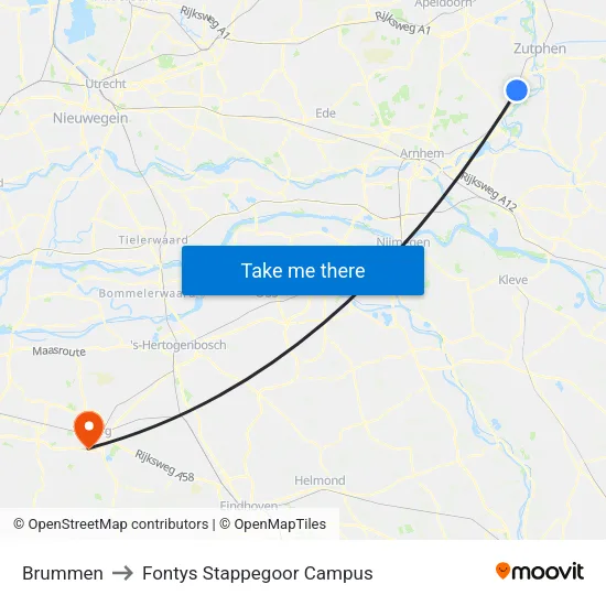 Brummen to Fontys Stappegoor Campus map