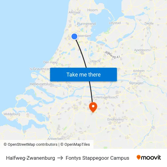 Halfweg-Zwanenburg to Fontys Stappegoor Campus map
