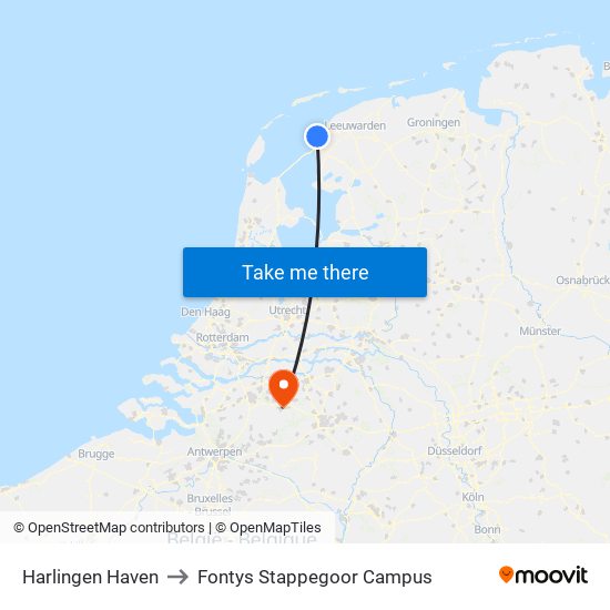 Harlingen Haven to Fontys Stappegoor Campus map