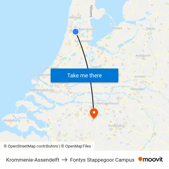 Krommenie-Assendelft to Fontys Stappegoor Campus map
