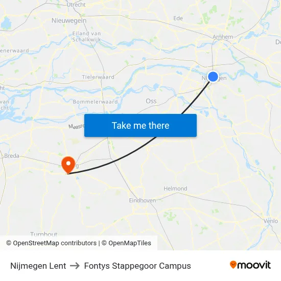 Nijmegen Lent to Fontys Stappegoor Campus map