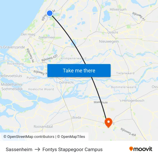 Sassenheim to Fontys Stappegoor Campus map