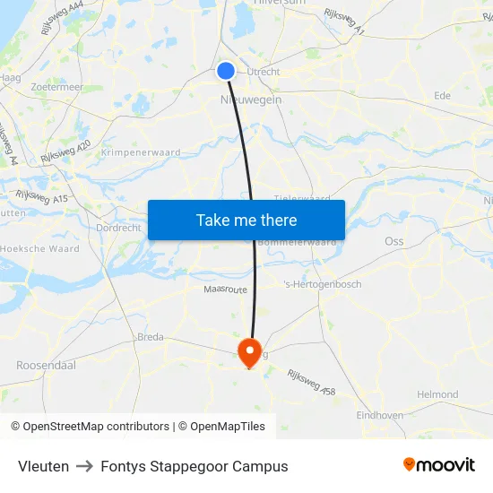 Vleuten to Fontys Stappegoor Campus map