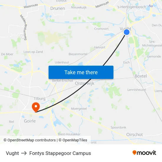 Vught to Fontys Stappegoor Campus map