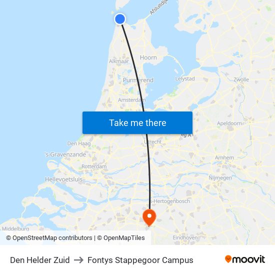 Den Helder Zuid to Fontys Stappegoor Campus map