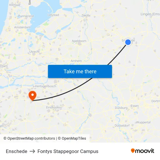 Enschede to Fontys Stappegoor Campus map