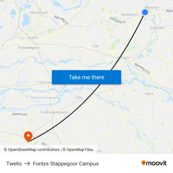 Twello to Fontys Stappegoor Campus map