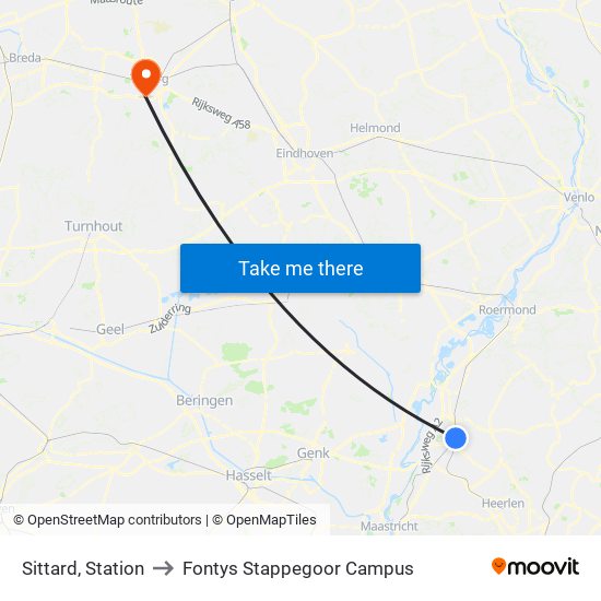 Sittard, Station to Fontys Stappegoor Campus map