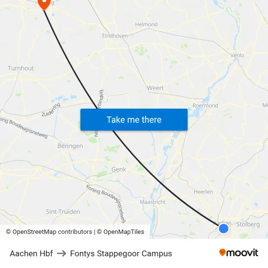 Aachen Hbf to Fontys Stappegoor Campus map