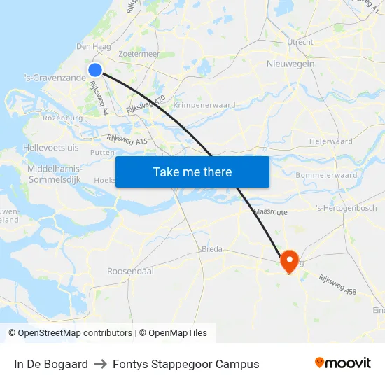 In De Bogaard to Fontys Stappegoor Campus map