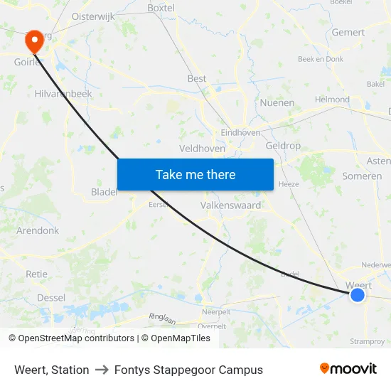 Weert, Station to Fontys Stappegoor Campus map