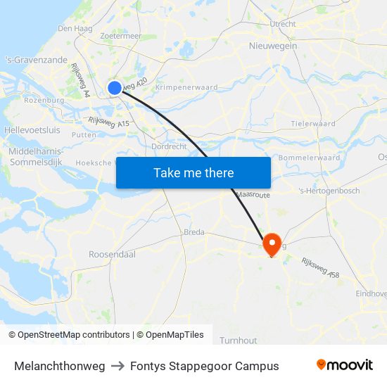 Melanchthonweg to Fontys Stappegoor Campus map