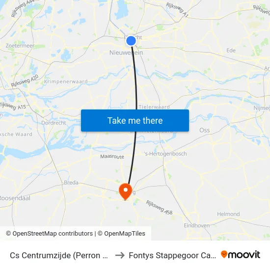 Cs Centrumzijde (Perron B2/B3) to Fontys Stappegoor Campus map