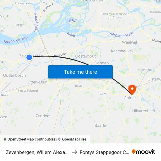 Zevenbergen, Willem Alexanderlaan to Fontys Stappegoor Campus map