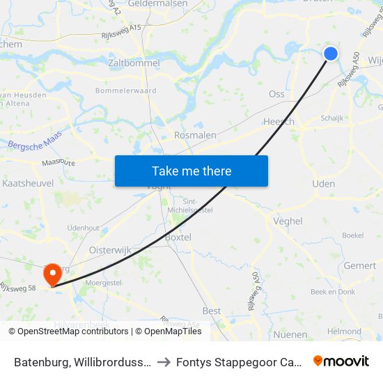 Batenburg, Willibrordusstraat to Fontys Stappegoor Campus map