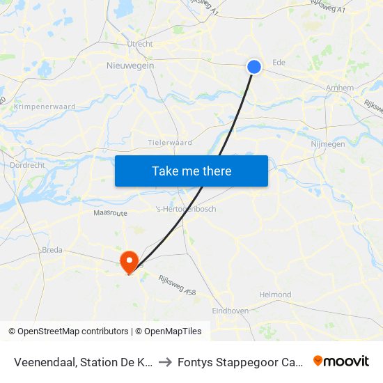 Veenendaal, Station De Klomp to Fontys Stappegoor Campus map