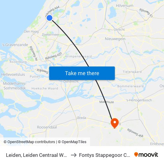 Leiden, Leiden Centraal Westzijde to Fontys Stappegoor Campus map