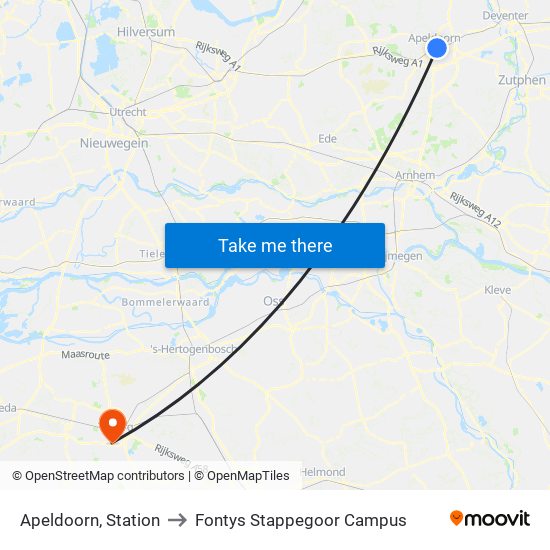 Apeldoorn, Station to Fontys Stappegoor Campus map