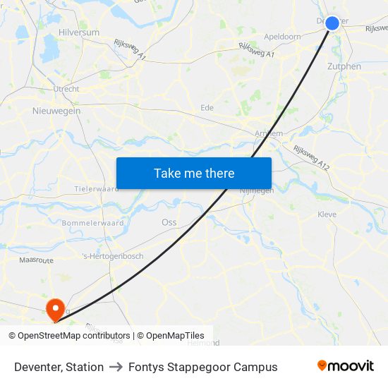 Deventer, Station to Fontys Stappegoor Campus map