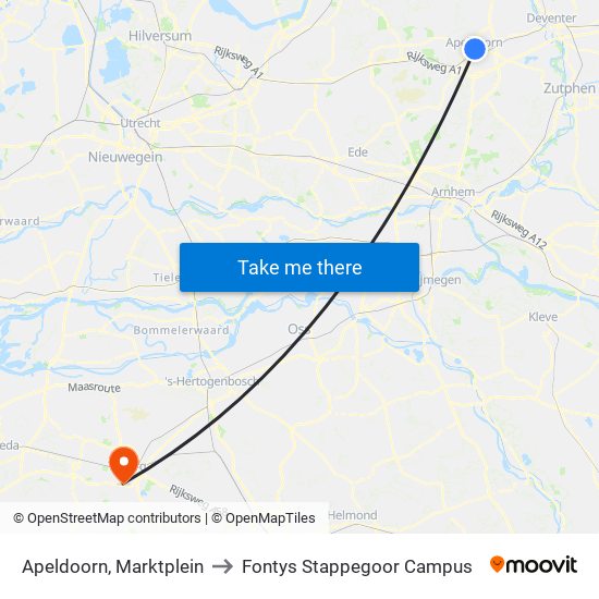 Apeldoorn, Marktplein to Fontys Stappegoor Campus map