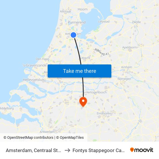 Amsterdam, Centraal Station to Fontys Stappegoor Campus map