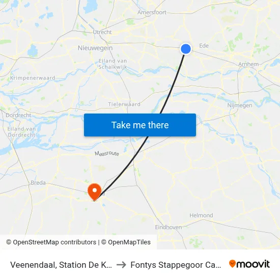 Veenendaal, Station De Klomp to Fontys Stappegoor Campus map