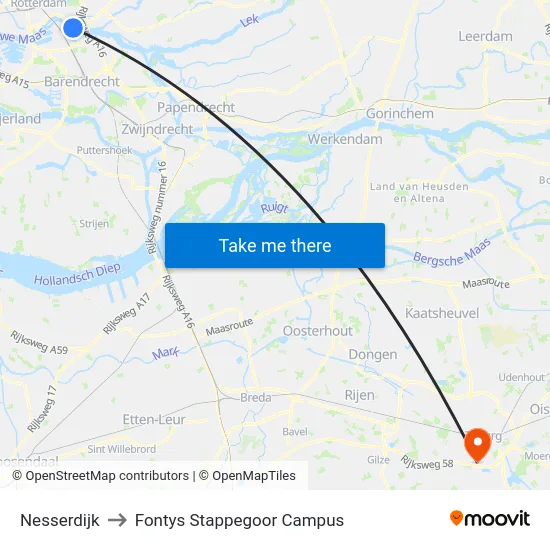 Nesserdijk to Fontys Stappegoor Campus map