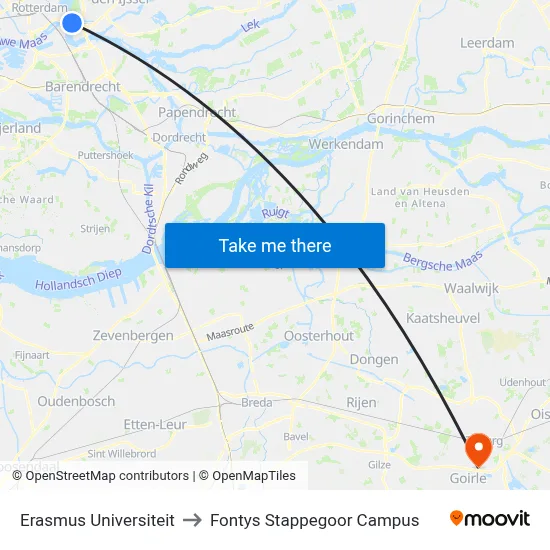 Erasmus Universiteit to Fontys Stappegoor Campus map