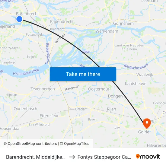 Barendrecht, Middeldijkerplein to Fontys Stappegoor Campus map