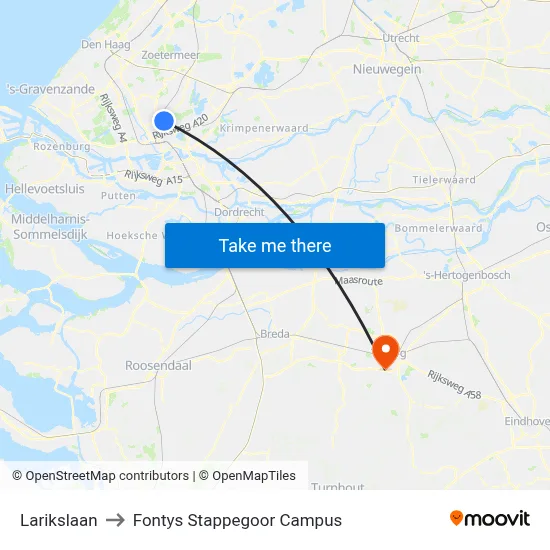 Larikslaan to Fontys Stappegoor Campus map