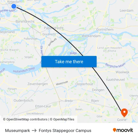 Museumpark to Fontys Stappegoor Campus map