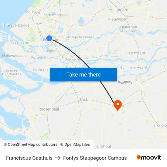 Franciscus Gasthuis to Fontys Stappegoor Campus map