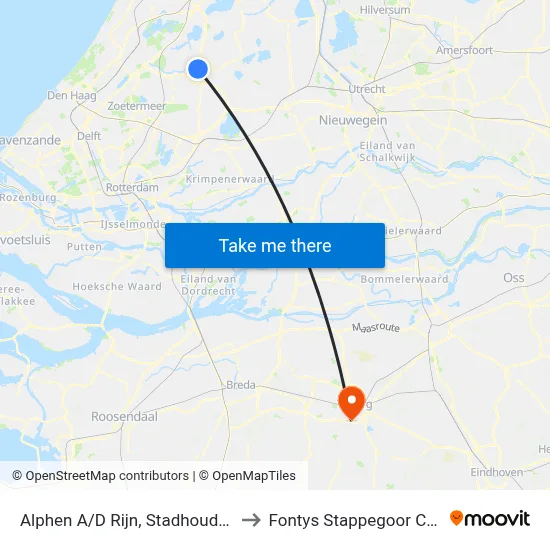 Alphen A/D Rijn, Stadhoudersplein to Fontys Stappegoor Campus map