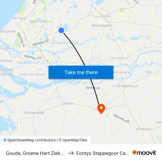 Gouda, Groene Hart Ziekenhuis to Fontys Stappegoor Campus map