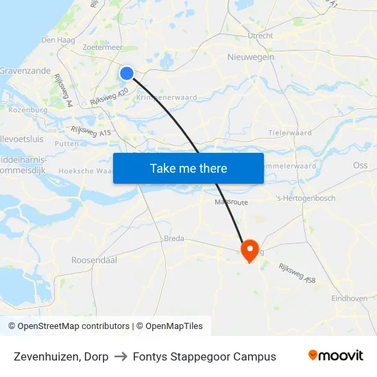 Zevenhuizen, Dorp to Fontys Stappegoor Campus map