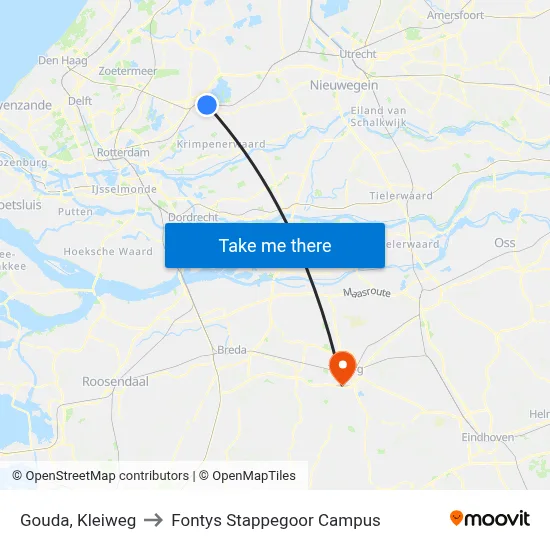Gouda, Kleiweg to Fontys Stappegoor Campus map