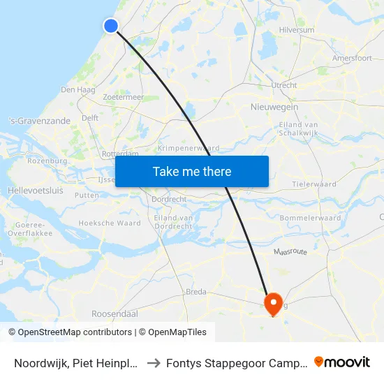Noordwijk, Piet Heinplein to Fontys Stappegoor Campus map
