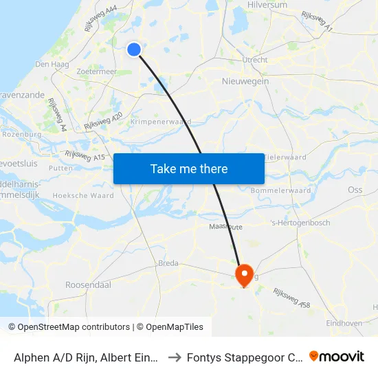 Alphen A/D Rijn, Albert Einsteinweg to Fontys Stappegoor Campus map