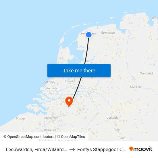 Leeuwarden, Firda/Wilaarderburen to Fontys Stappegoor Campus map
