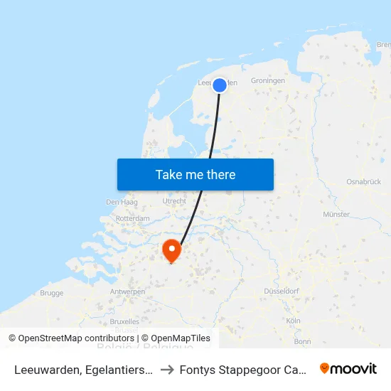 Leeuwarden, Egelantierstraat to Fontys Stappegoor Campus map