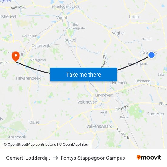 Gemert, Lodderdijk to Fontys Stappegoor Campus map