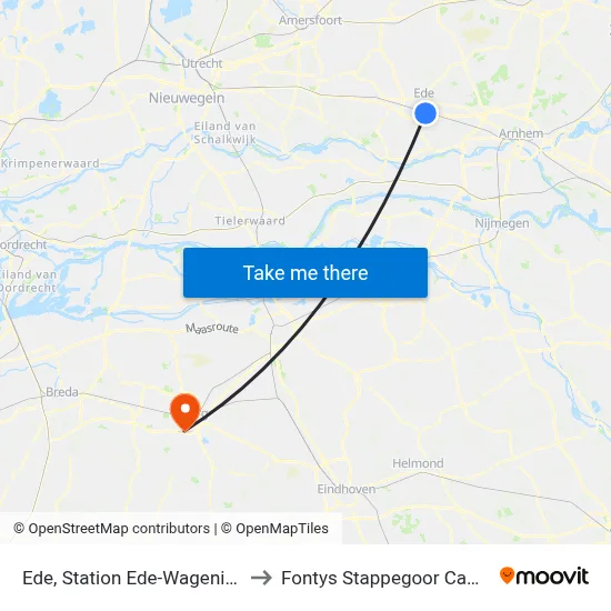 Ede, Station Ede-Wageningen to Fontys Stappegoor Campus map